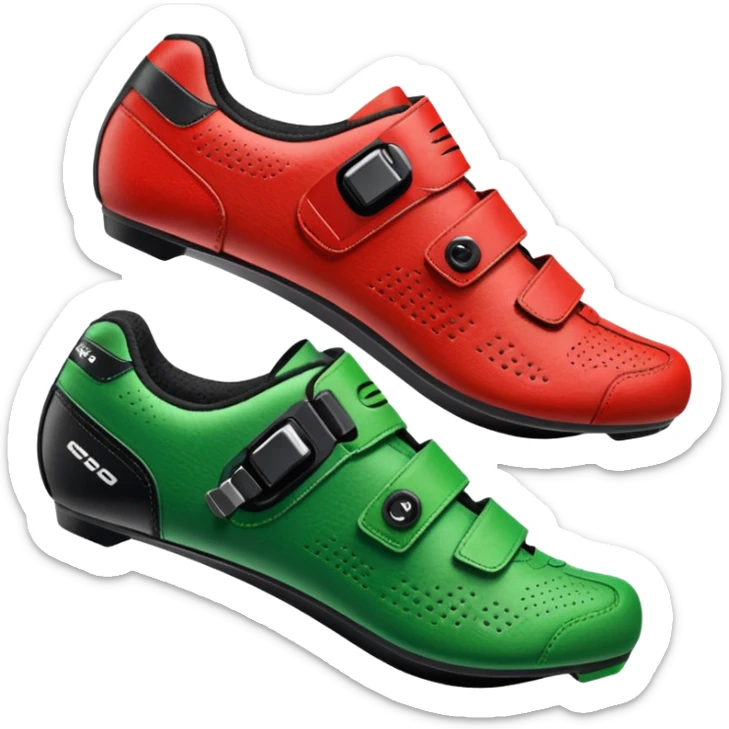 indoor cycling shoe, both of them with christmas color sticker