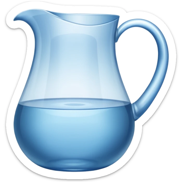 A water pitcher, transparent, slightly blue water, no lid, no droplets, tall, without a handle and without spout.
 sticker