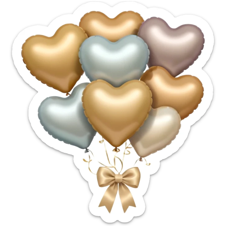pearl-colored bow and 6 beige  metallic aesthetic heart-shaped balloons sticker
