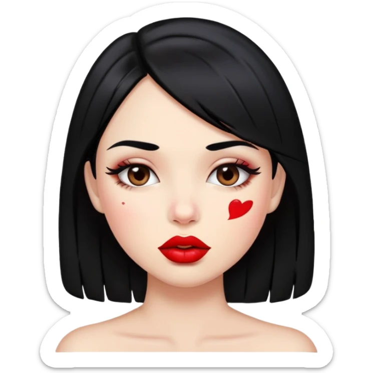 Girl with black hair who has lipstick kiss marks on her cheeks sticker