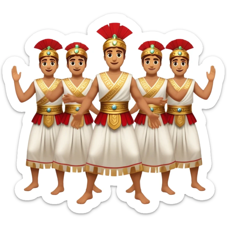 Cinematic Realistic Sirtaki Dance Emoji, depicted as a vibrant traditional Greek dance scene with flowing movements and expressive costumes, rendered with dynamic textures and warm festive lighting that captures its cultural exuberance. sticker