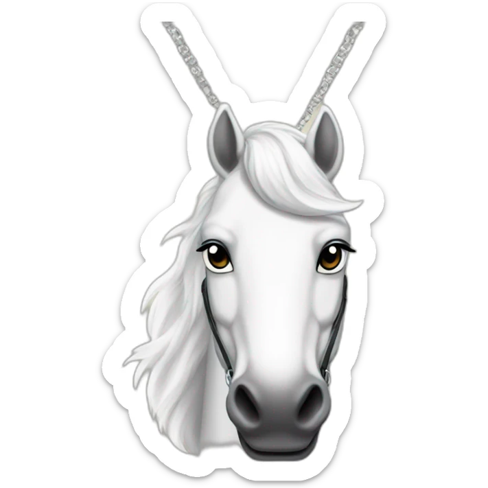 White stallion mustang wearing a key around the neck only necklace no mouth strap sticker