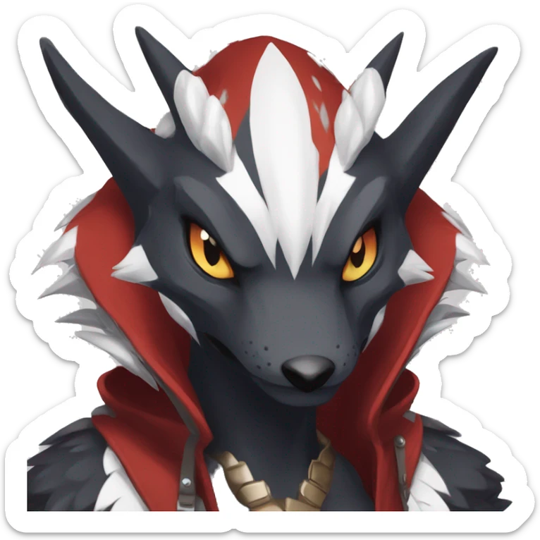 Black Cool Edgy Anthro Noivern-Nargacuga-Sergal-Fakémon  with White and Red Edgy markings sticker