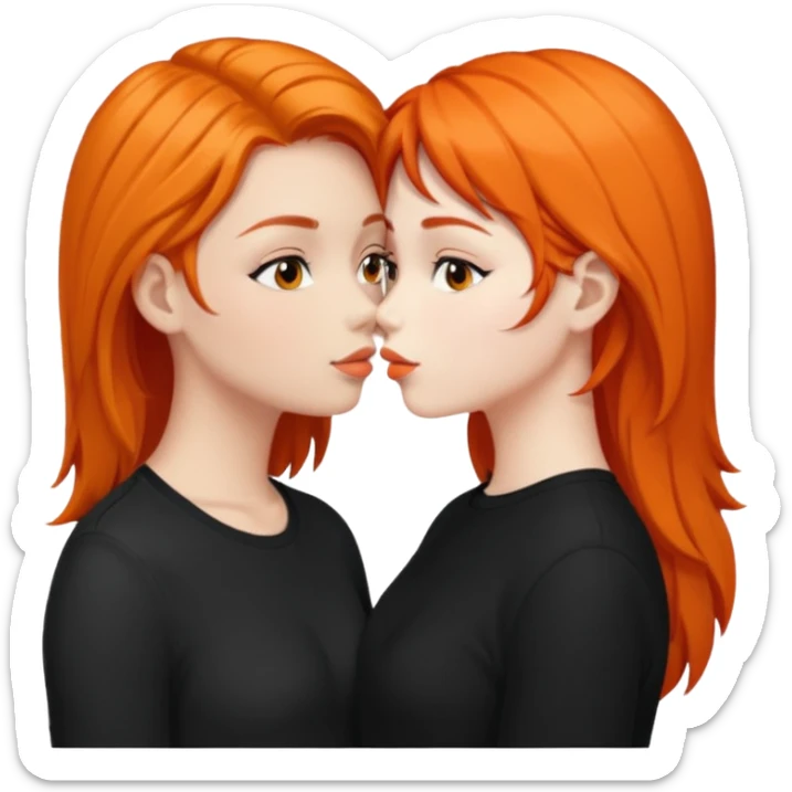 Orange hair girl kissing a black hair girl  sticker