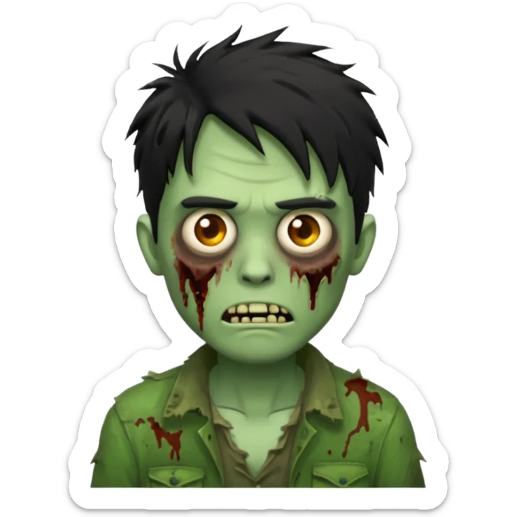 crie um emoji de zumbi homen de cabelo preto grande bagunçado assim🧟 sticker