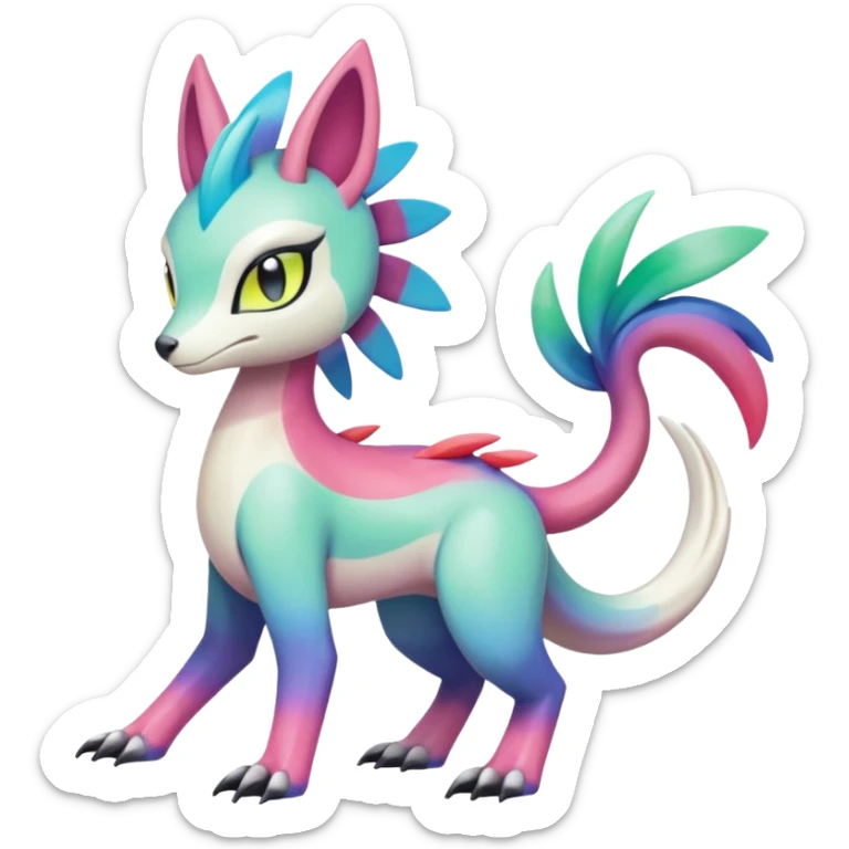 Colorful gradients-colored Meloetta-Sergal-Palkia-hybrid-fusion-Fakémon-creature, full body sticker