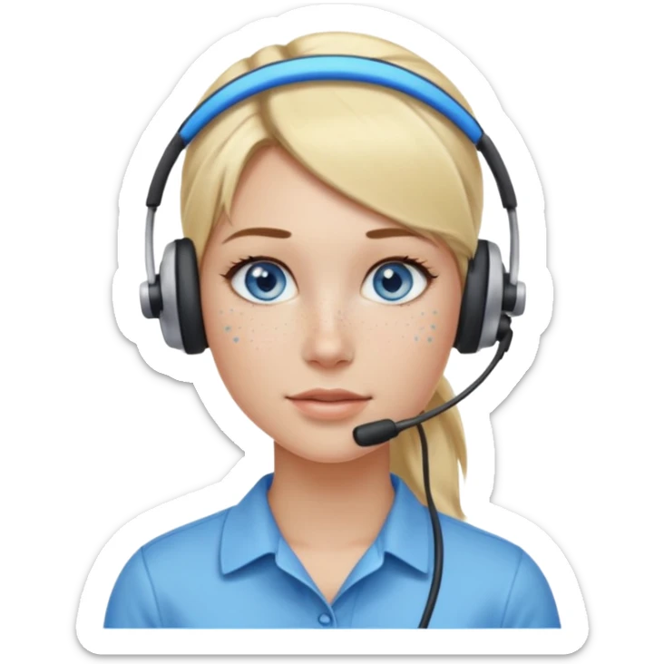 Just a head, blonde hair with lowlights in a ponytail, blue eyes, some freckles, a little older female ready to get some tasks done at work, no body and just one pony high on the back of the heard sticker