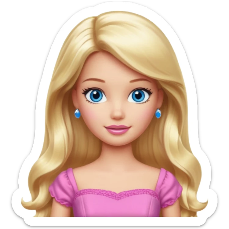 barbie, long blonde hair, pink dress, with blue eyes,different dress sticker