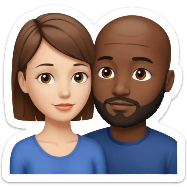 a white woman with short brown hair and a black man with no hair and a beard are facing one each other and looking at each other lovely sticker