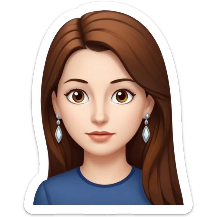 Head without neck of a 35-year-old woman, white skin, long brown hair combed to the right side and small silver earrings, small lips and pointed nose, brown eyes. sticker