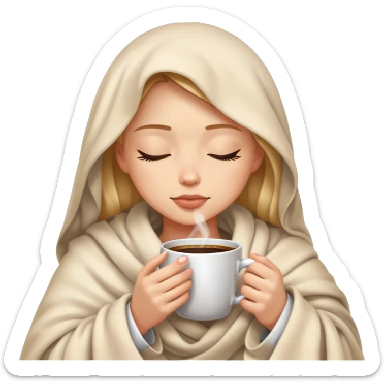 girl inside a blanket sipping coffee eyes closed sticker