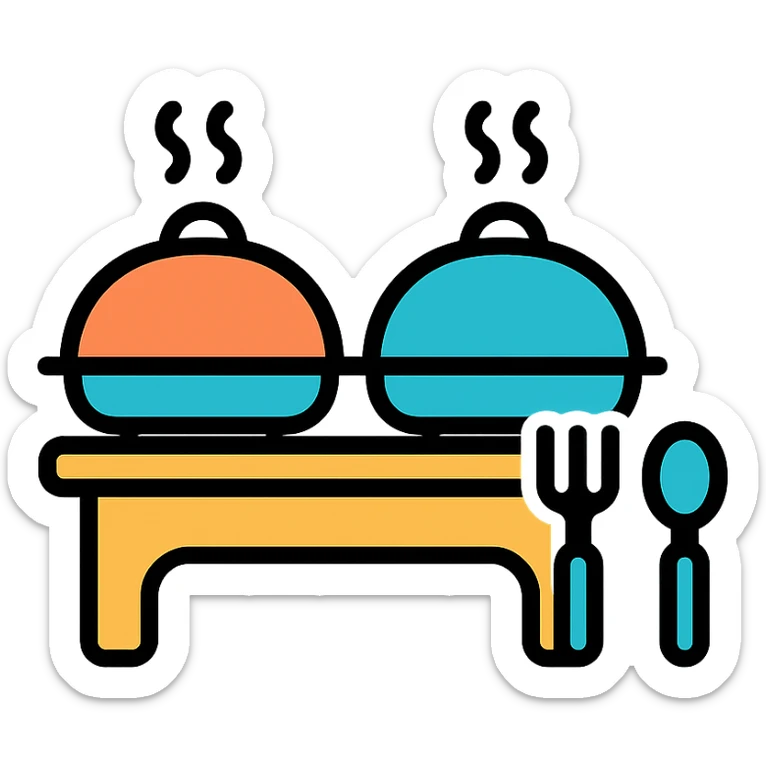 color outline icon of buffet service with food trays and utensils sticker