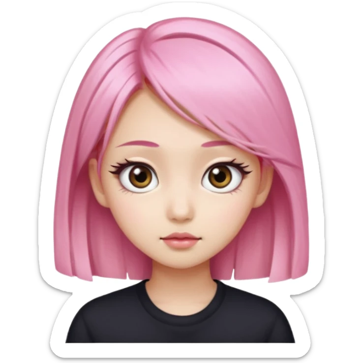 An Asian girl with pink-blonde hair, big eyes, thick eyebrows, and long eyelashes; only her head... sticker