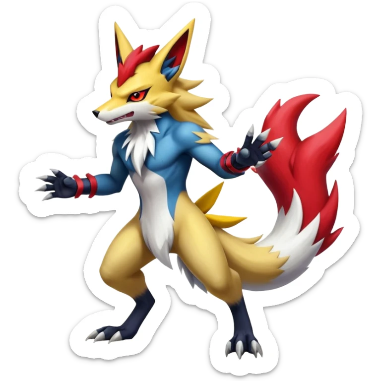 Shiny Epic Handsome Badass Zoroark-Zangoose-Lucario-Renamon-Zeraora-hybrid (Full body) sticker