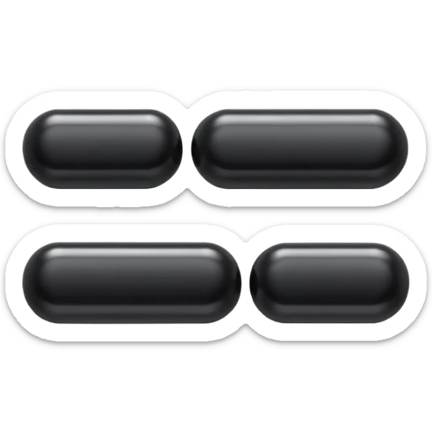 Minimalistic futuristic black medicine pills pack emoji, metallic black and white, reflective sleek surfaces, flat vector design, high-tech clean UI icon sticker