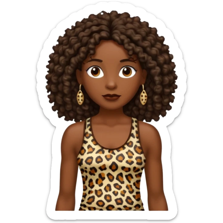 cavewoman with dark brown curly hair wearking animal print tank top and accessories sticker
