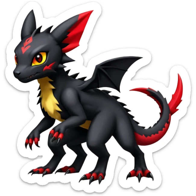 Gothic Edgy Badass Gloomy Cute Dark Guilmon-Salandit-Umbreon-Fakémon-hybrid-creature (full body)  sticker