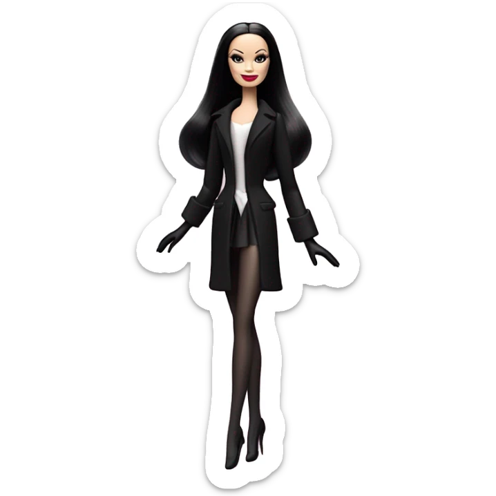 Prima Ballerina Barbie, Morticia Addams,showing off, show full body,accessories coat gloves  sticker
