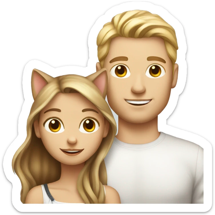Long Brown hair girl and blond white man holding tabby cat  sticker
