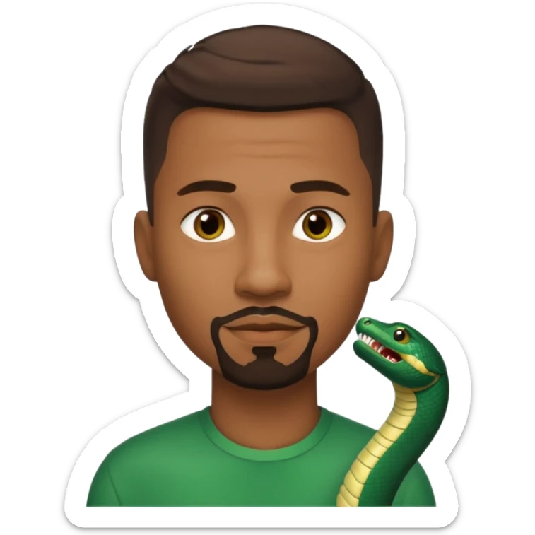 Homme couleur de peau noir, yeux marron avec un bouc que le menton, cheveux court avec dégradé sur le côté, avec un cobra à côté sticker