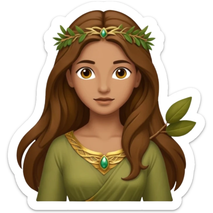 Diana, Nature Goddess from Rome Mythology with long brown hair, olive outfit sticker