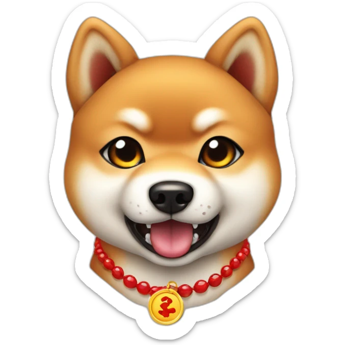 Baby shiba inu angry cartoon with red Necklaces coin and red colour of background sticker