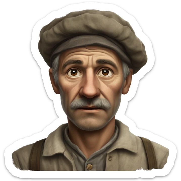 peasant in an old shirt during the 1917 revolution in russia photorealistic serious sticker