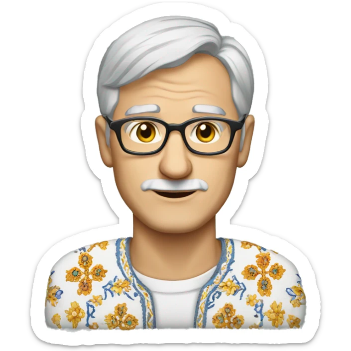 a European gray-haired man in a Ukrainian embroidered shirt, wearing glasses sticker