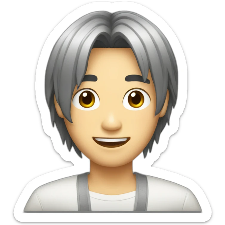 asian male with curtains haircut black hair sticker