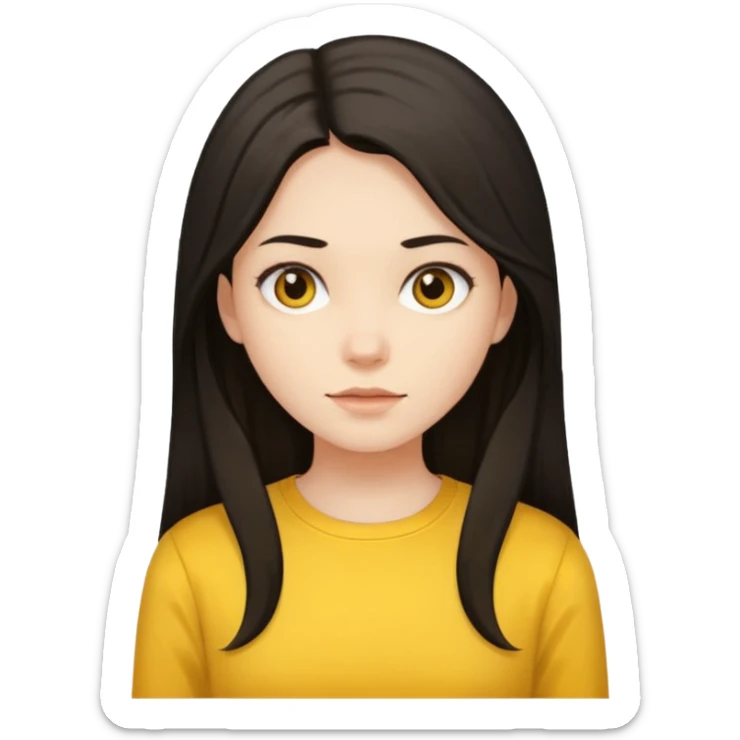 girl on a laptop, long dark hair white skin and yellow shirt long sleeves sticker