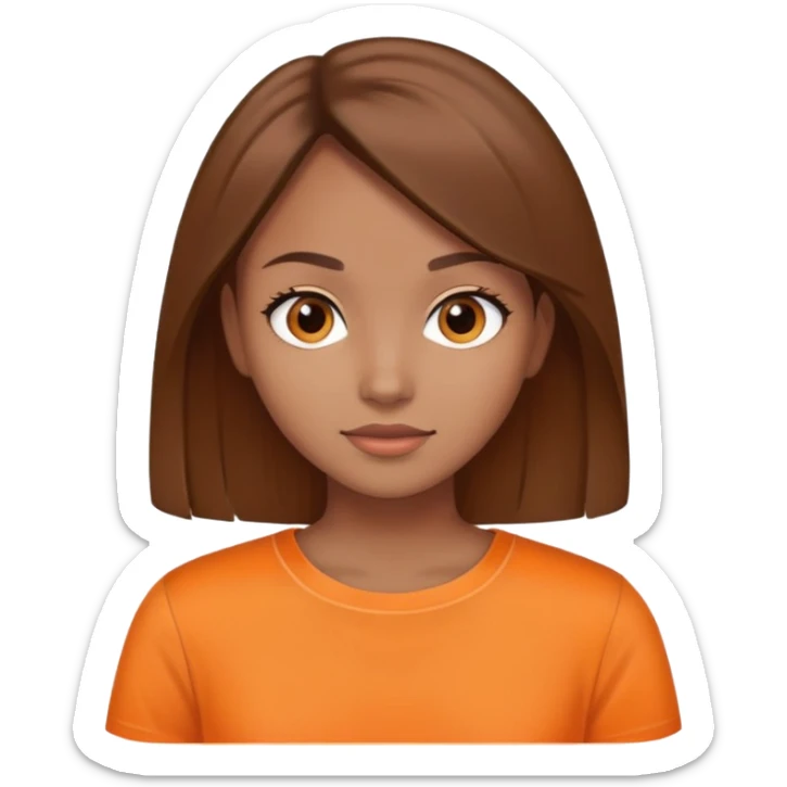 Girl with straight brown hair and light brown skin with orange top  sticker