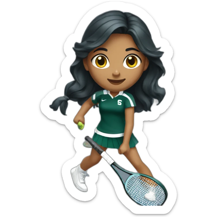indian girl teenager playing tennis wearing a michigan state spartan uniform with wavy black hair sticker