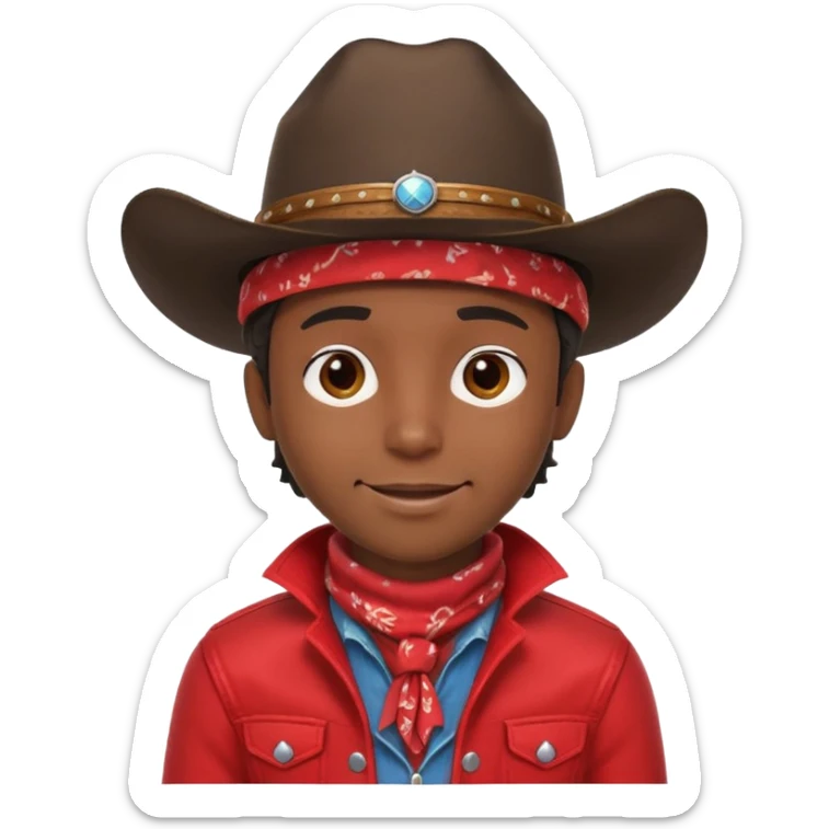 cute Black cowboy portrait, head and shoulders only, cowboy hat, bandana, western jacket collar, confident smile, 3D cartoon, mobile game icon style, clean background, no text, no watermark sticker