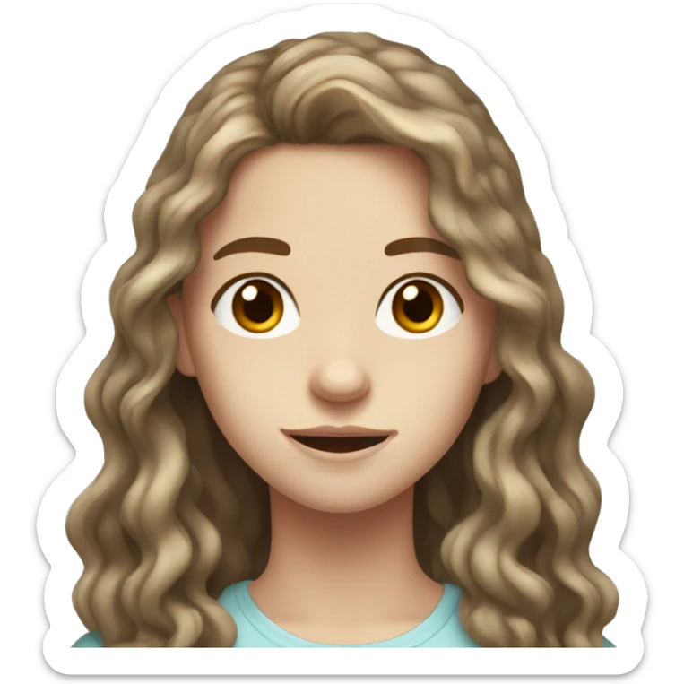 White PALE Teen with WAVY LONG BROWN HAIR and brown eyes  sticker