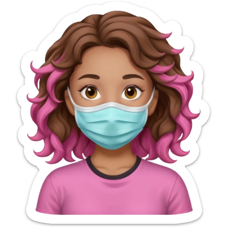 lightskin girl having a spa day with face mask and pink shirt and brown wavy hair  sticker