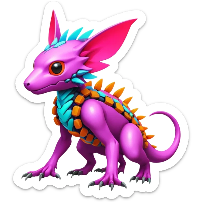 Tropical futuristic lush warm-colored modern colorful neon-colored cyber-Fakémon-Digimon-Trico-creature sticker