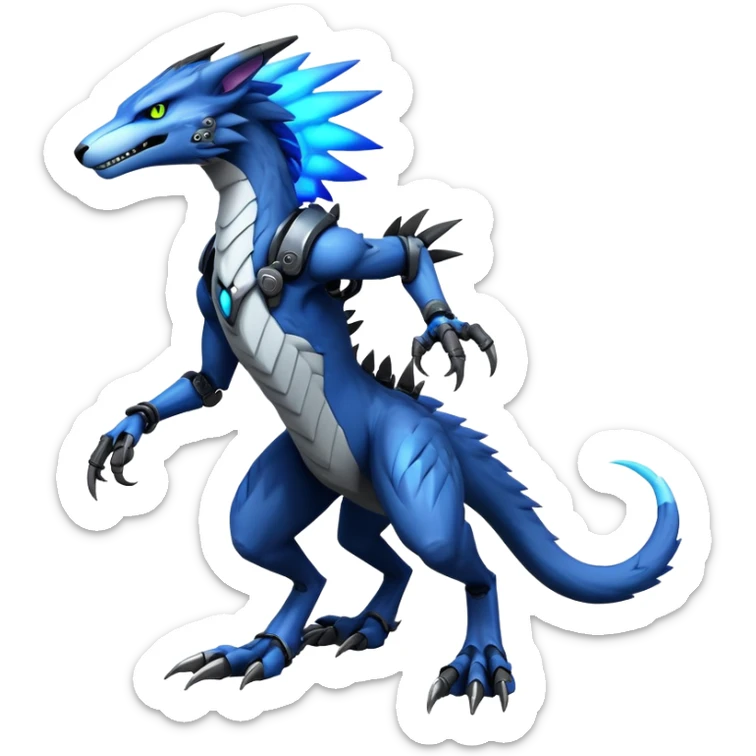 Full body Edgy Anthro Futuristic Mechanical Sergal-raptor-vernid sticker