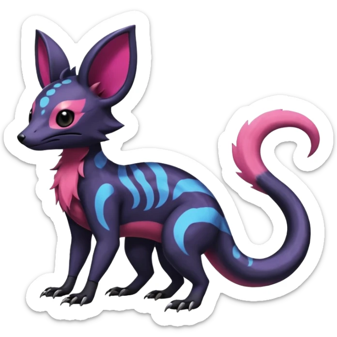 Rare epic aesthetic colorful Salandit-Noibat-Eevee-Civet-species-Fakemon-hybrid-creature, with markings, full body sticker