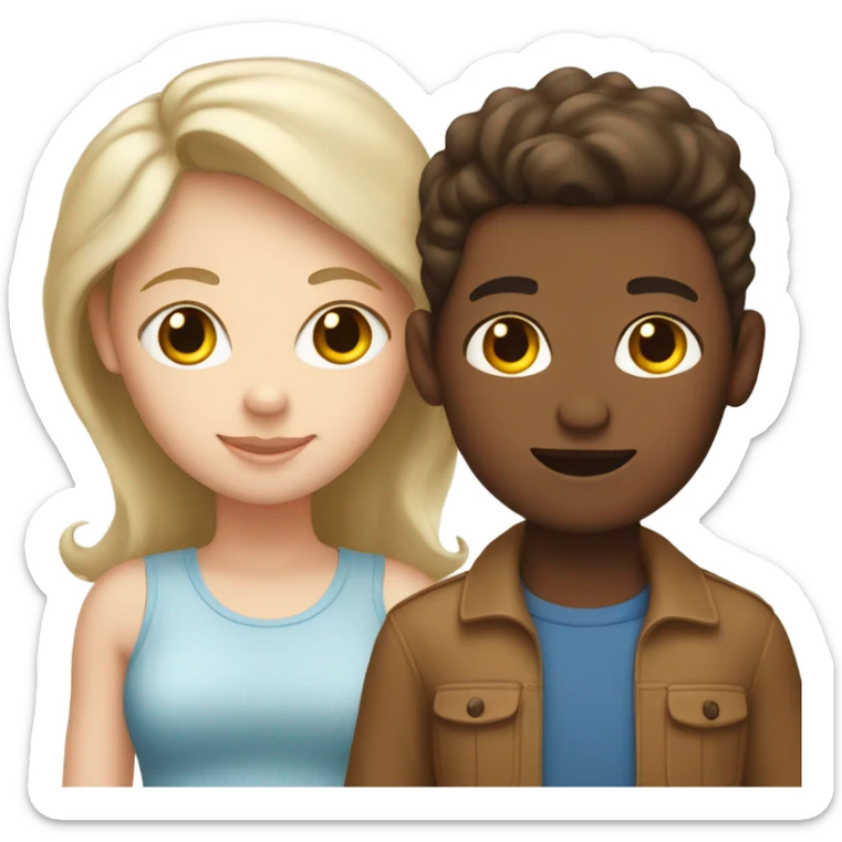 Brown skin mom, white skin, one white skin boy and one white skin girl sticker