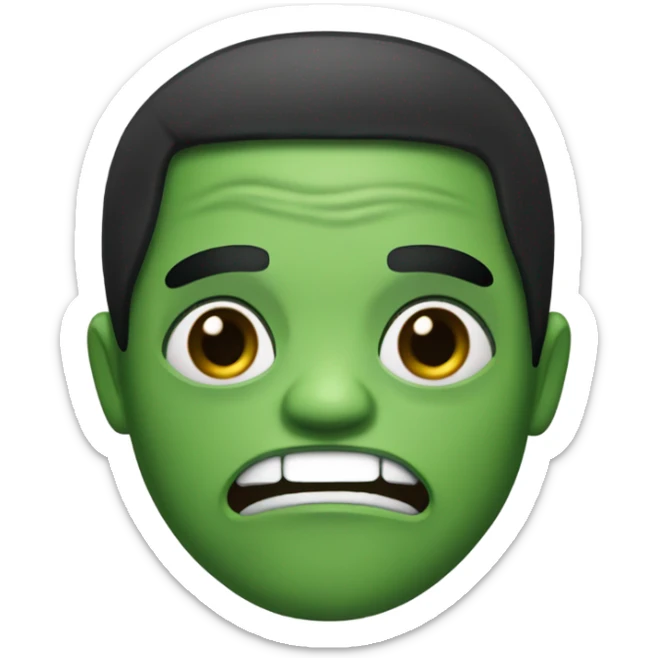 zumbi green skin, black hair, dark eyes, big mouth and medium hair straight sticker