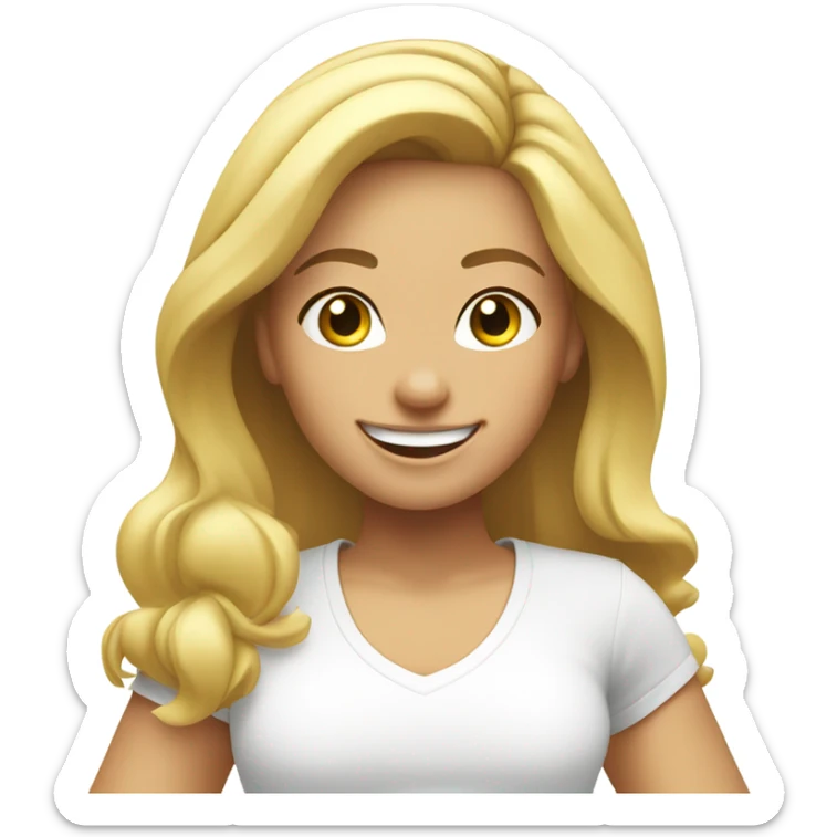 Blond girl smiling in with Zumba logo on white t-shirt sticker