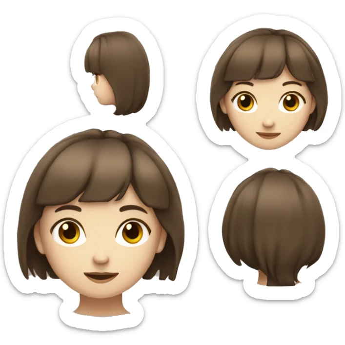 girl middle-length brown hair with bang pale skin brown eye sticker