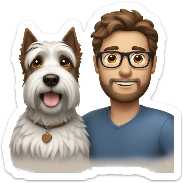 Brown hair man with glasses with westie dog girl sticker