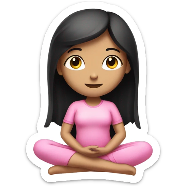 a girl in pink clothes with black hair with white skin sits in the lotus position sticker