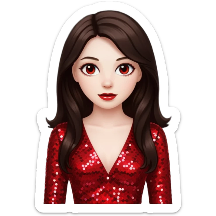 Bride of Dracula with long dark brown hair, red sequin outfit sticker
