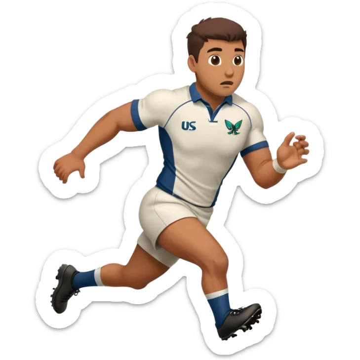 Crea un emoji de unj jugador de rugby corriendo con el balon y una polilla va a entrar a su oido sticker