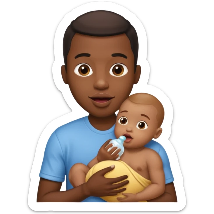 Black male licking his lips. He is holding a baby in one hand and baby oil in the other sticker