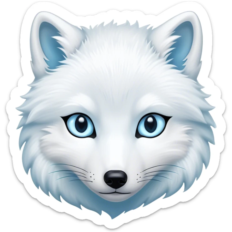 Cinematic Noble Arctic Fox Portrait Emoji, Poised and regal, with a compact, agile build and a luxurious, pure white Fur accented by a subtle hint of icy blue, deep-set soulful piercing eyes, Simplified yet sharp and sophisticated features, highly detailed, glowing with a soft, dignified glow, high shine, intelligent and cunning, stylized with an air of arctic elegance, focused and attentive, soft glowing outline, capturing the essence of a watchful and confident fox, so majestic it feels as though it could dash out of the screen with effortless authority! sticker