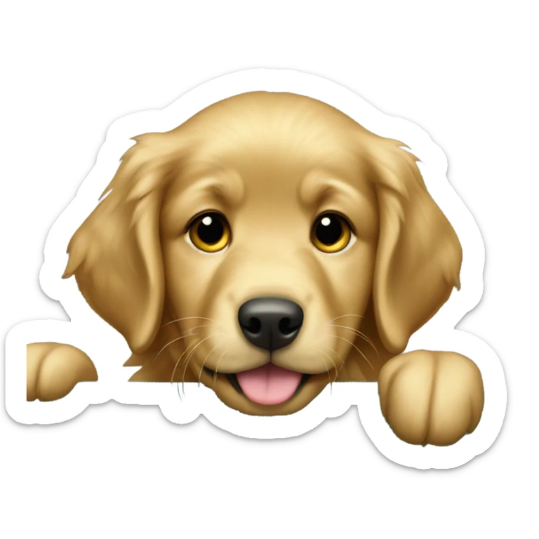 Puppy golden retriever riding in a dark green truck  sticker