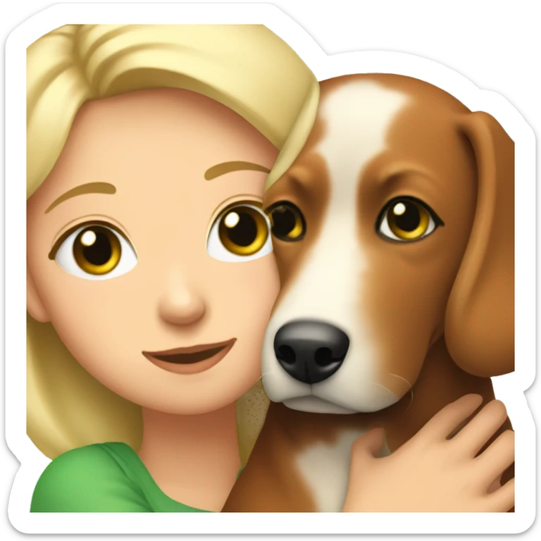Blonde Girl with Green eyes cuddling red-Brown adult dog sticker